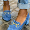 DECOLLETE WITH FRINGE DETAIL AND GOLD BUCKLE