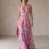 Belladina | Romantic Cascading Rose Long Dress with American Neckline