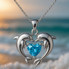 Timeless silver necklace with double dolphin and opal